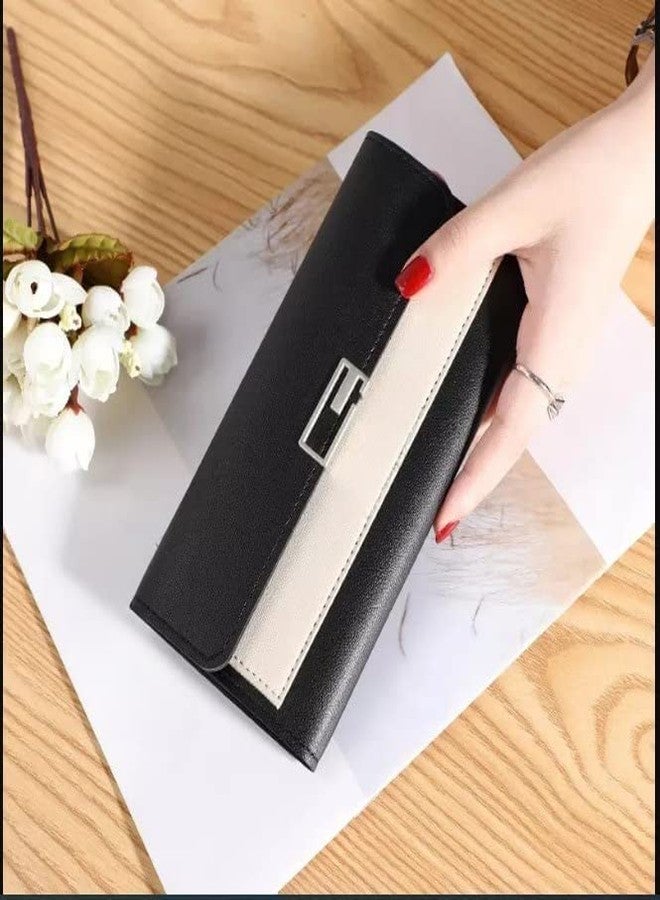 Cyrox محفظة نسائية من الجلد الصناعي من سيروكس، محفظة ثلاثية الطي للنساء، محفظة طويلة متعددة الفتحات بسحاب للعملات المعدنية، محفظة أنيقة ثلاثية الطي للبطاقات والعملات المعدنية (قطعة واحدة) - Image 2